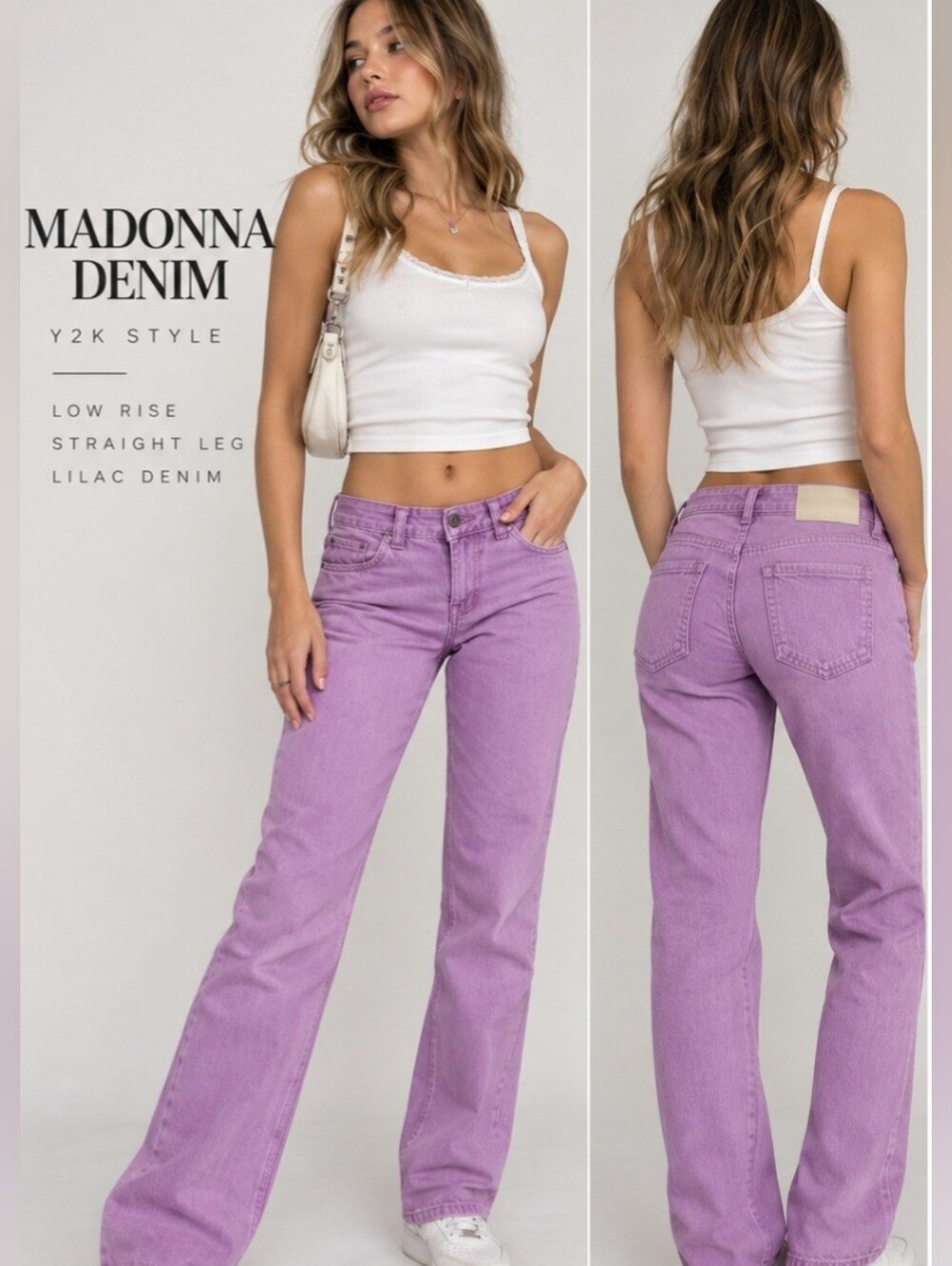 “NWT Madonna Denim Lilac Purple Y2K Low Rise Straight Leg Jeans Small”